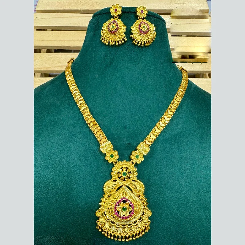 gold ladies necklace-Siara Collections Forming Gold Pota Stone Long Necklace Set