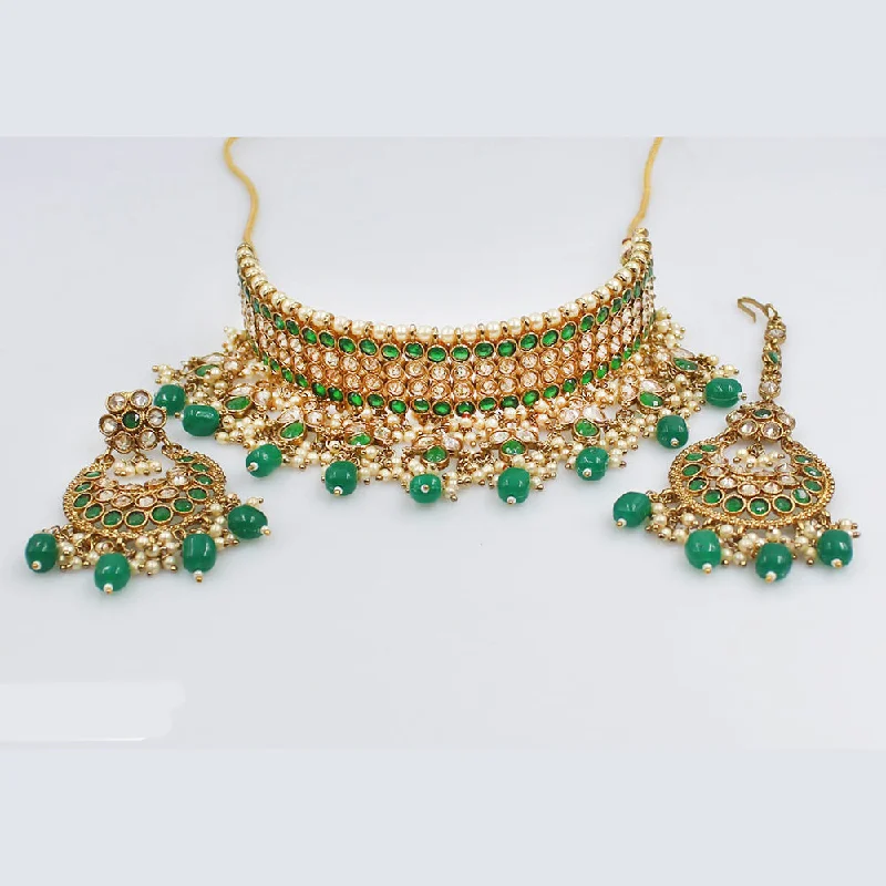 celestial-inspired ladies necklace-Rani Sati Jewels Gold Plated Crystal Stone Necklace Set