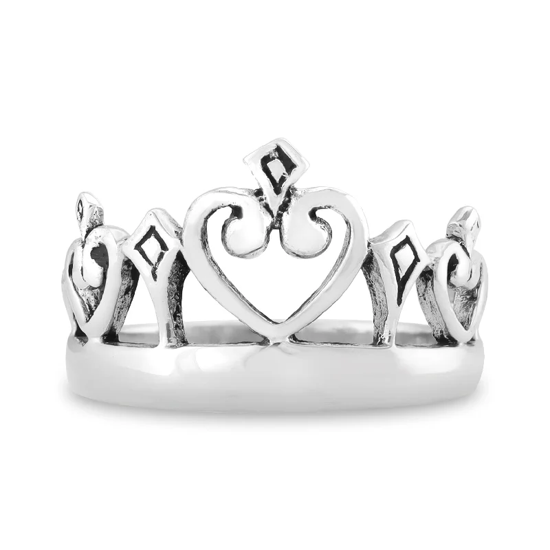 emerald ladies ring-Sterling Silver Heart Tiara Ring / SSR0122