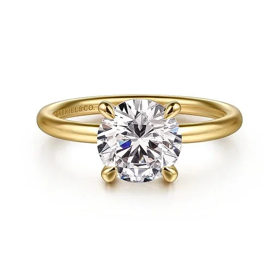 gold ladies engagement rings-Tiana - 14K Yellow Gold Round Solitaire Diamond Engagement Ring (Setting Only)