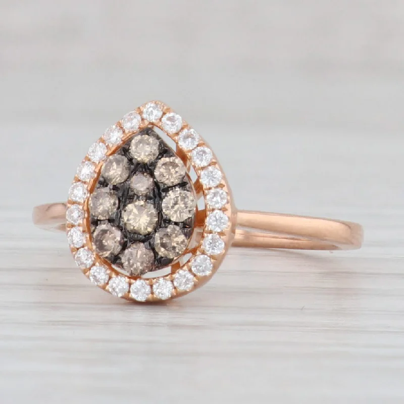 moonstone ladies engagement rings-0.40ctw Champagne White Diamond Teardrop Halo Ring 18k Rose Gold Sz 7 Engagement