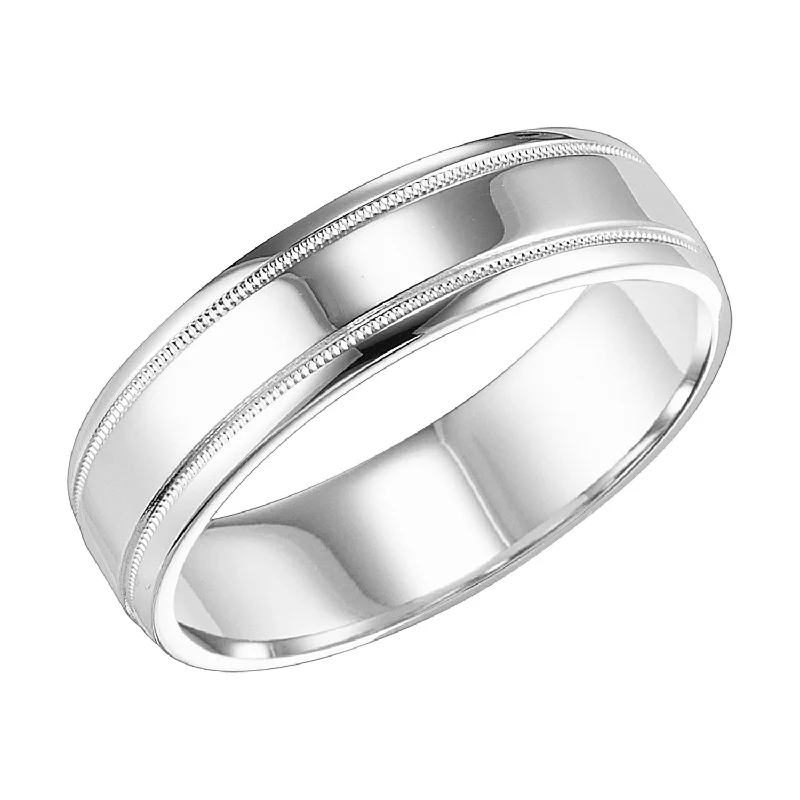 bold statement ladies ring-6mm Comfort Fit 14K White Gold Wedding Band, Millgrain