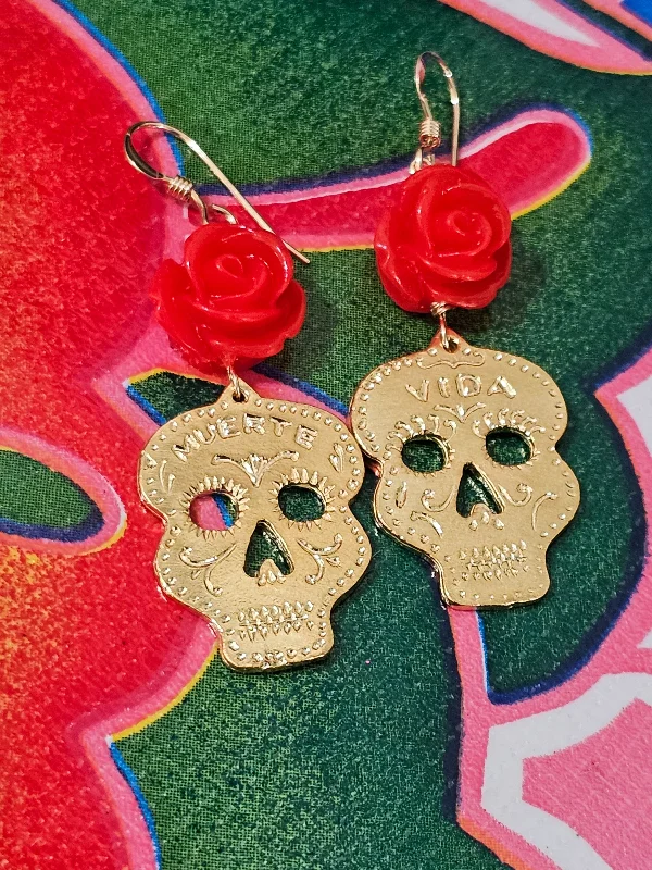 timeless elegance ladies earrings-Vida y Muerte Rose Earrings