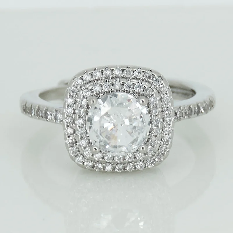 white gold ladies ring-Square Studded Diamond Ring