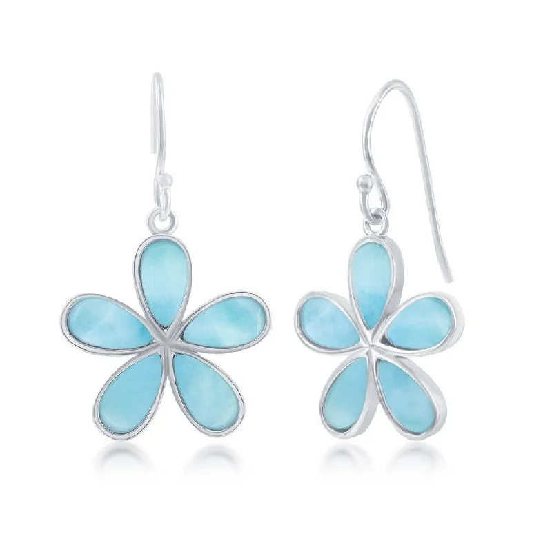 heart-shaped ladies earrings-Sterling Silver Daisy Flower Larimar Earrings