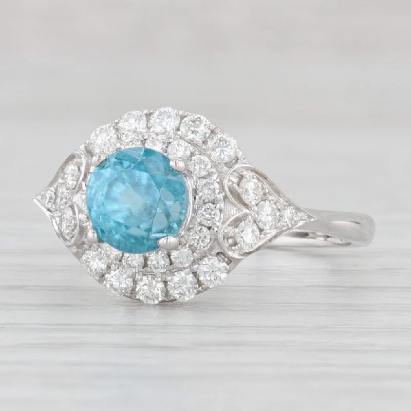 stacking bridal ladies engagement rings-New 2.97ctw Blue Zircon Diamond Halo Ring 14k White Gold Size 7 Engagement