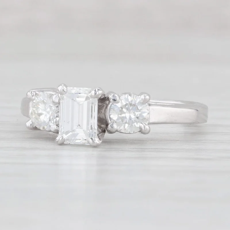 yellow gold ladies engagement rings-1.14ctw Emerald Cut Diamond Engagement Ring 14k White Gold 3-Stone Size 6.5