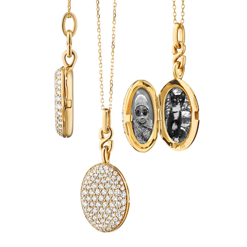 bohemian-style ladies necklace-Slim Kitt 18K Gold Locket Necklace with Diamonds