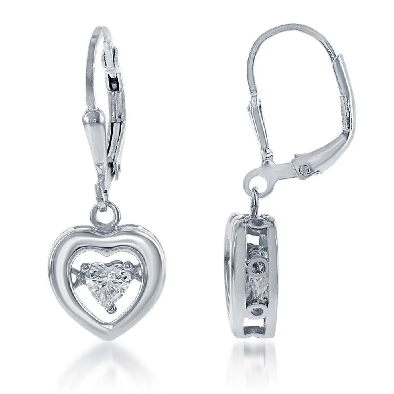 oval moonstone ladies earrings-Sterling Silver Open Heart with Center Dancing CZ Earrings