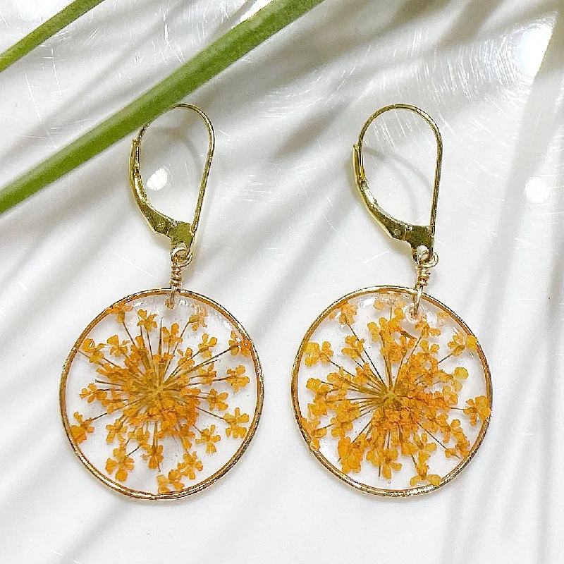 moon and star ladies earrings-Orange Queen Anne’s Lace Earrings - BG65