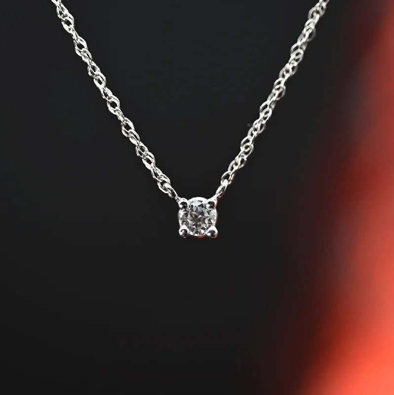 bar pendant ladies necklace-14k White Gold Round Diamond Solitaire Necklace