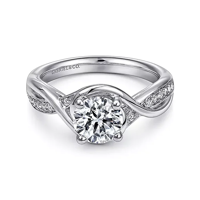 heart-shaped ladies engagement rings-Gabriel 14K White Gold "Bailey" Diamond Engagement Ring