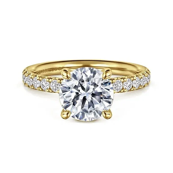 cushion-cut ladies engagement rings-Winslow - 14K Yellow Gold Round Diamond Engagement Ring (Setting Only)