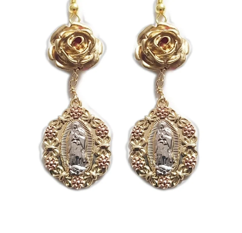 adjustable clip-on ladies earrings-Virgen Gold Rose Earrings