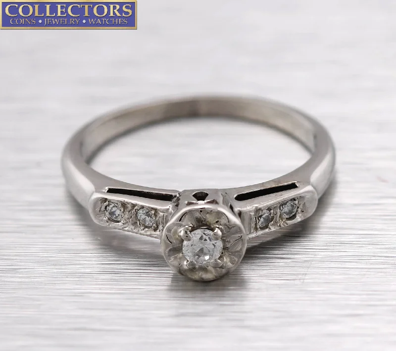 high-end designer ladies engagement rings-Lovely Ladies Vintage Estate 14K White Gold 0.12ctw Diamond Engagement Ring