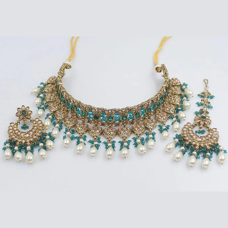 bohemian-style ladies necklace-Rani Sati Jewels Gold Plated Crystal Stone Choker Necklace Set