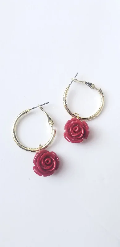 silver ladies earrings-Rose Huggie Gold Hoop Earrings