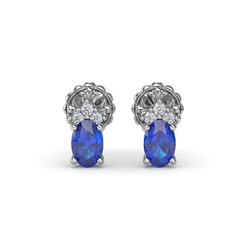 minimalist charm ladies earrings-Oval Sapphire and Diamond Stud Earrings ER1857S