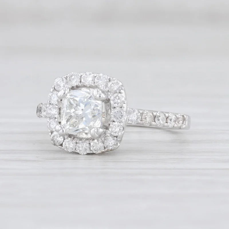 marquise-cut ladies engagement rings-1.40ctw Diamond Halo Engagement Ring 18k White Gold Size 4.25 GIA Cushion Cut