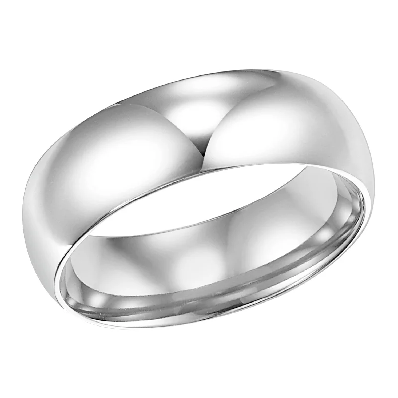 matching couple ladies ring-7mm CF Low Dome Men's Band, 14K White, Size 10