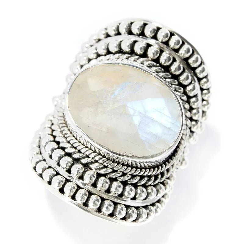 dainty gold ladies ring-Beloved Ring- Rainbow Moonstone