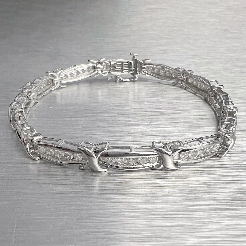 ruby ladies bracelets & bangles-10k White Gold Diamond Station X Crossover Bracelet 2.10ctw G SI2 7.00" 10.9g