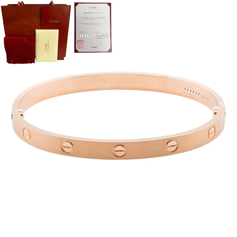 heart-shaped ladies bracelets & bangles-2024 NEW STYLE Cartier Love BRUSHED 18k Rose Gold Bracelet Size 19 BAG BOX CERT