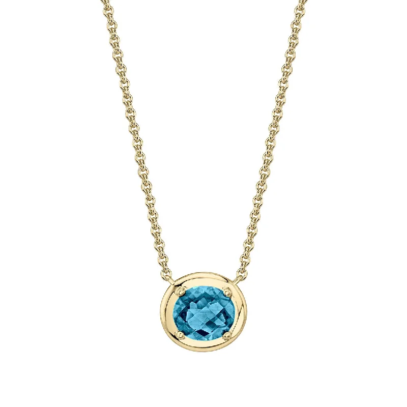 birth month gemstone ladies necklace-14K Yellow Gold Checkerboard Cut London Blue Topaz Pendant Necklace