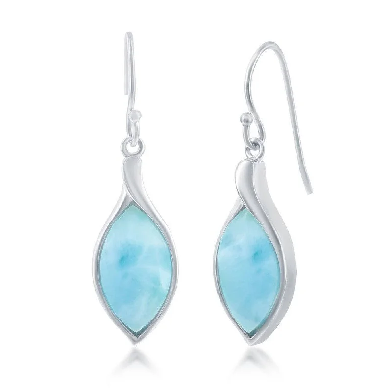 elegant wedding ladies earrings-Sterling Silver Marquise Larimar Dangle Earrings