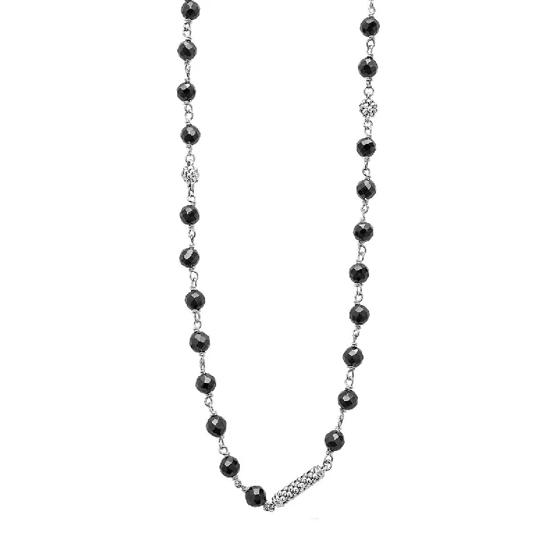 retro charm ladies necklace-Long Black Ceramic Beaded Necklace