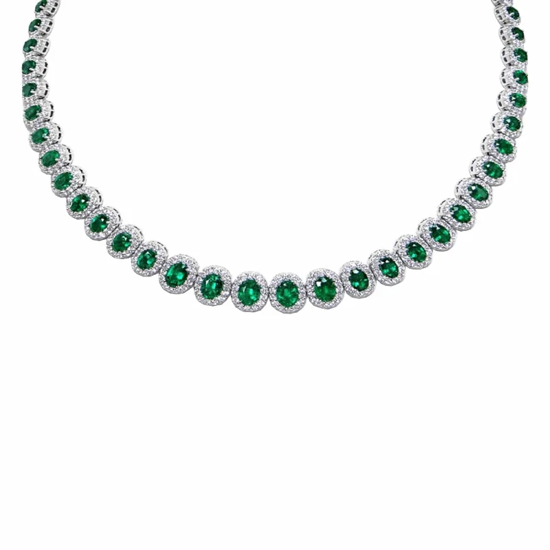 fine gold ladies necklace-Emerald & Diamond Graduated Halo Necklace