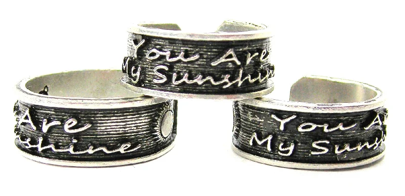 infinity symbol ladies ring-You Are My Sunshine Sterling Silver Plated Unisex Cuff Ring