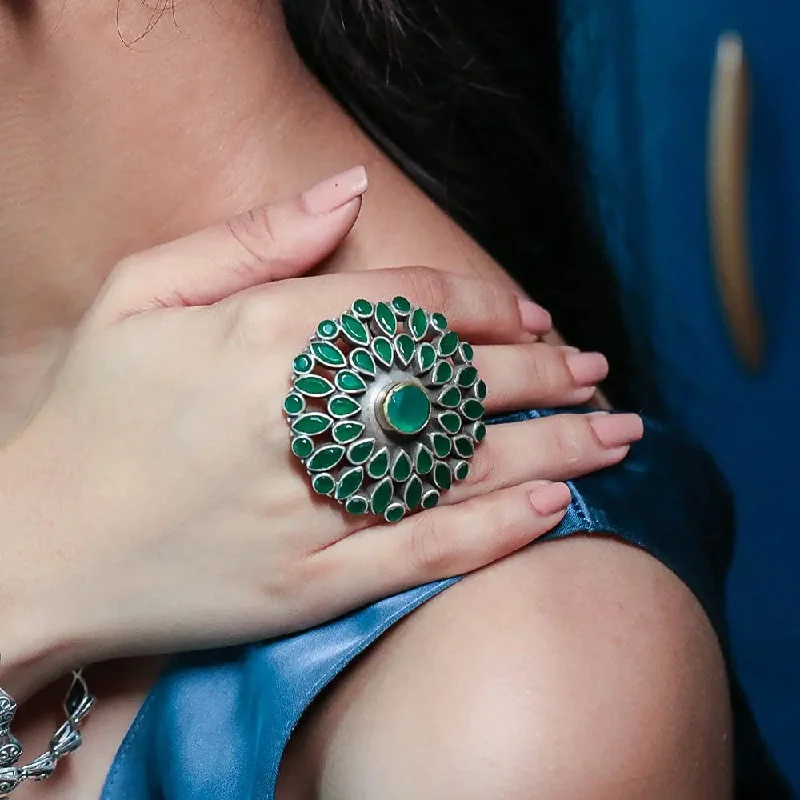 open band ladies ring-Green Spinel Stone Ring