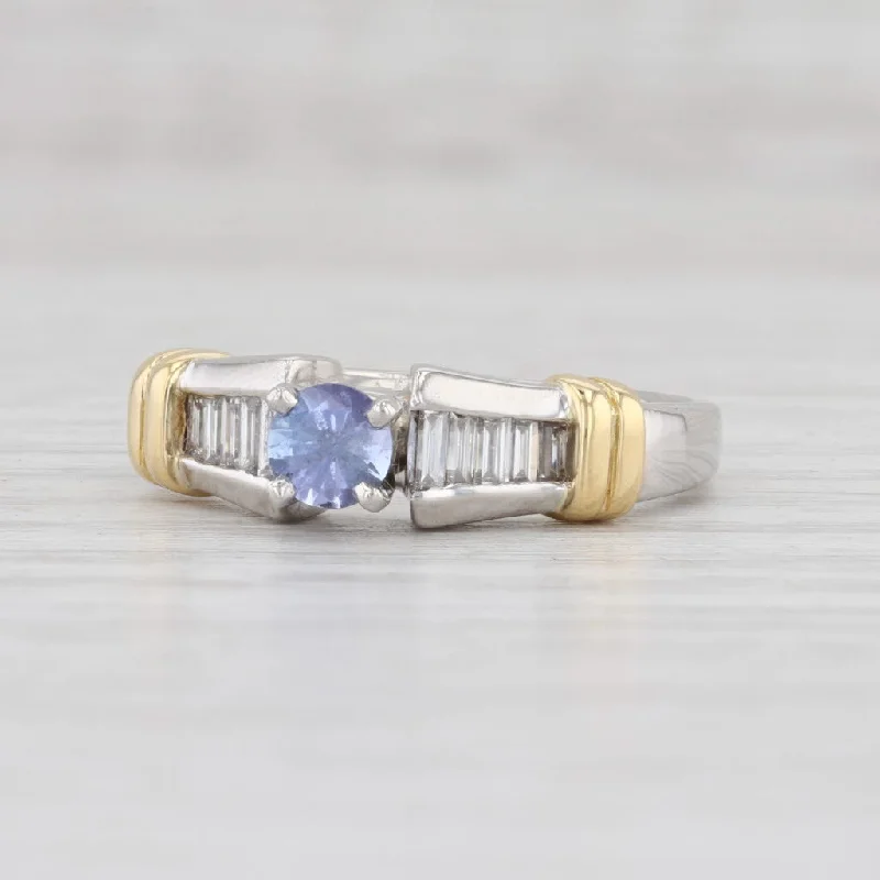 moonstone ladies engagement rings-0.76ctw Tanzanite Diamond Ring 900 Platinum 18k Gold Round Engagement Size 7