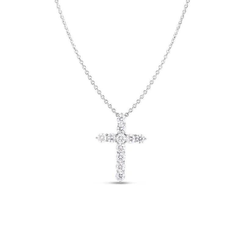 opal stone ladies necklace-18K White Gold Tiny Treasures X-Large Diamond Cross Necklace