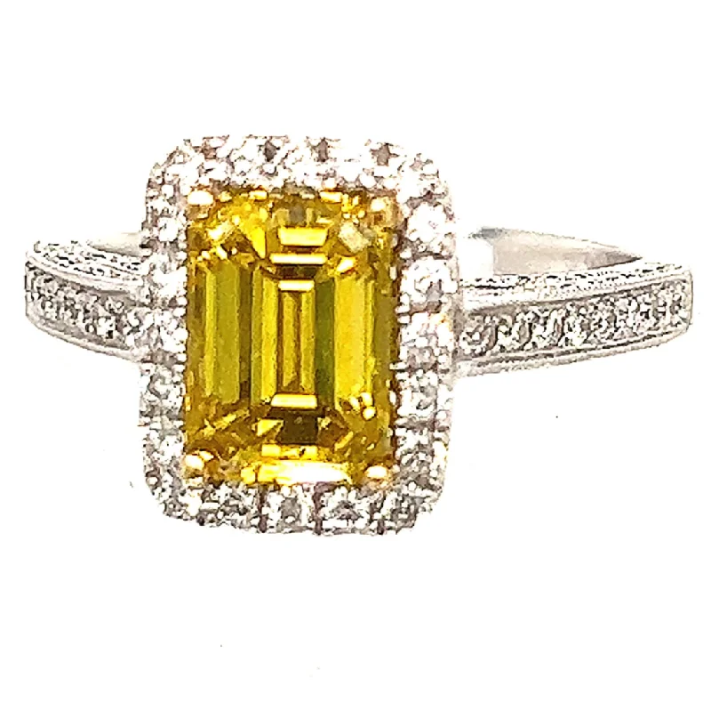 kite-shaped ladies engagement rings-Emerald Cut Yellow Diamond  Engagement Ring