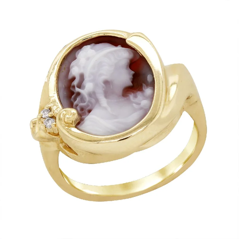 adjustable ladies ring-YELLOW GOLD CAMEO RING WITH DIAMONDS, .02 CT TW