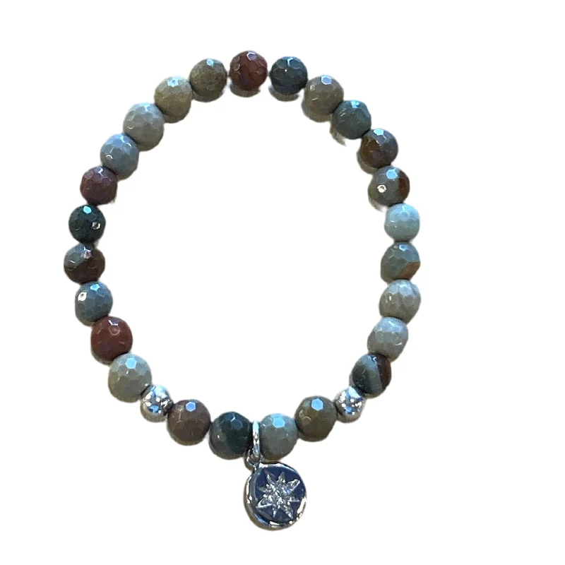 charm ladies bracelets & bangles-Parker Natural Titanium Picasso Jasper Faceted 6mm Silver Bracelet