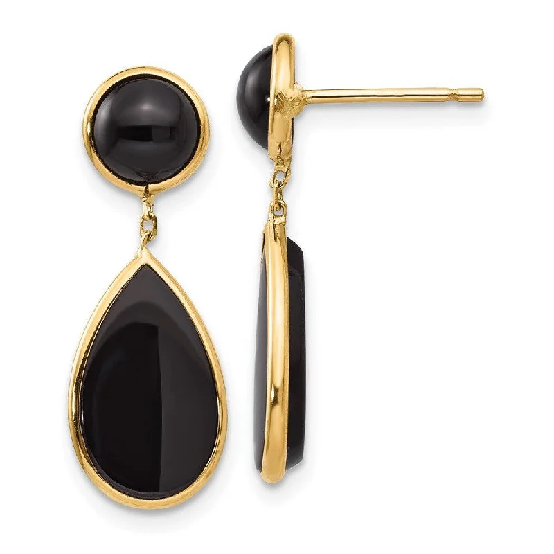 antique-style ladies earrings-14k Onyx Teardrop Dangle Post Earrings