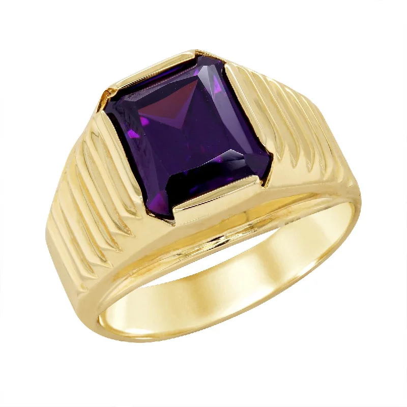 sapphire ladies ring-YELLOW GOLD RING WITH FANCY CUT AMETHYST CENTER STONE