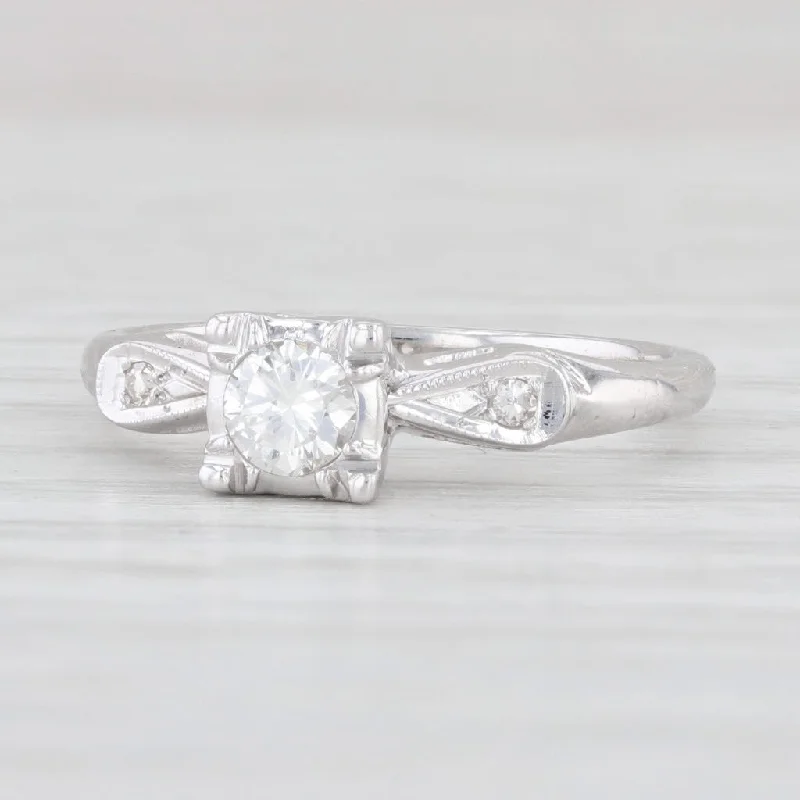 unique design ladies engagement rings-0.23ctw Round Diamond Engagement Ring 14k White Gold Size 5.5