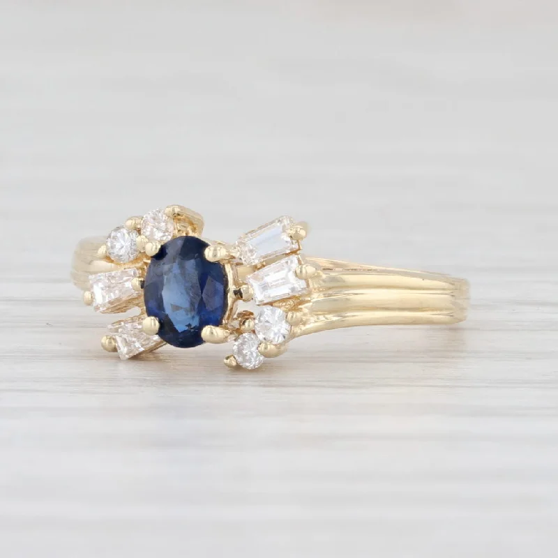 double shank ladies engagement rings-0.56ctw Blue Sapphire Diamond Ring 14k Yellow Gold Size 5 Engagement