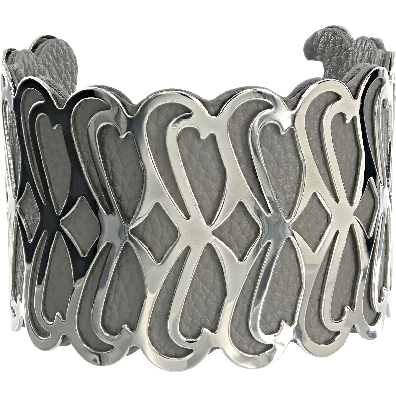 geometric shape ladies bracelets & bangles-Silver & Gray 2" Infinity Cuff Bracelet