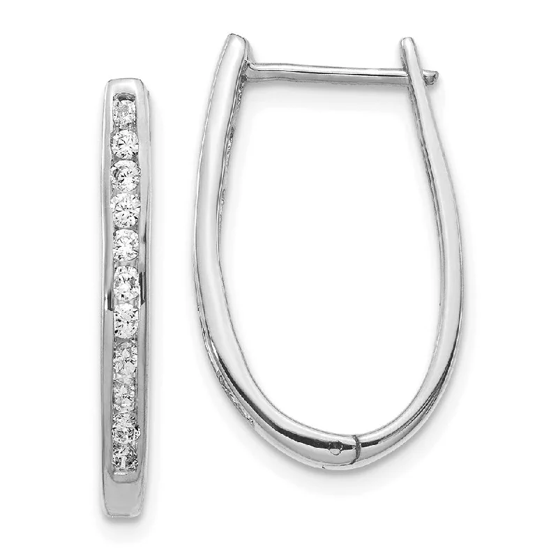 handmade beaded ladies earrings-14k White Gold Diamond Oval Hoop Earrings