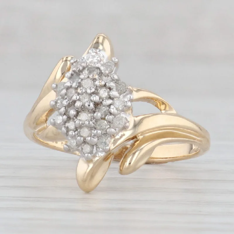 baroque-inspired ladies engagement rings-Diamond Cluster Bypass Ring 10k Yellow Gold Size 7 Engagement