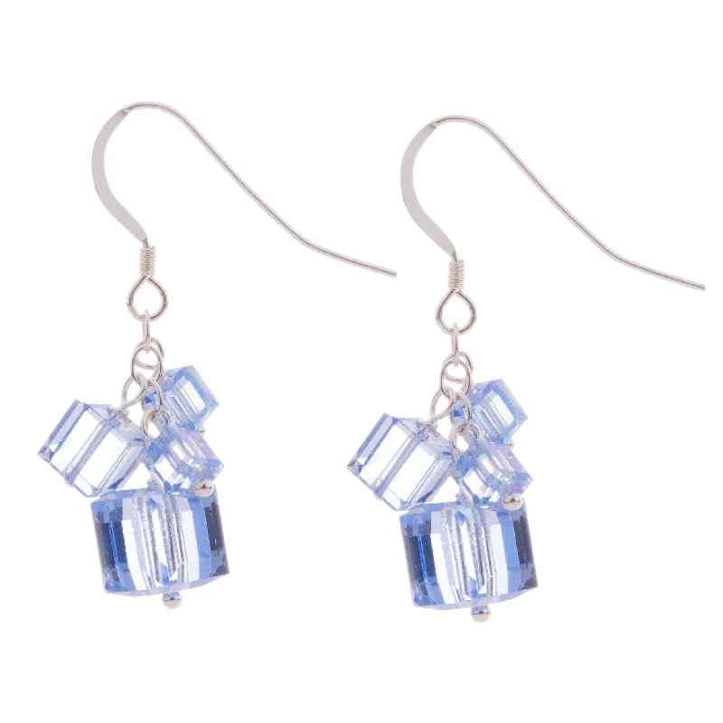 everyday wear ladies earrings-Light Sapphire 4 Swarovski Crystal Cube Earrings