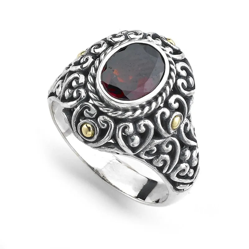 engraved ladies ring-Justina Ring- Garnet