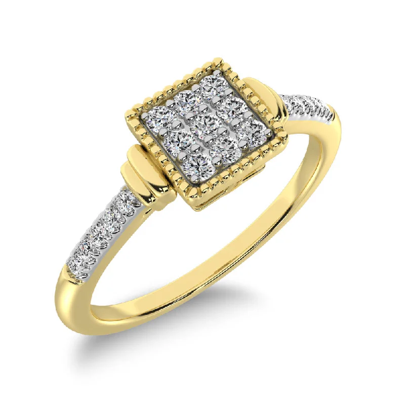 luxury ladies ring-10K Yellow Gold 1/6 Ct.Tw. Diamond Square Shape Ring