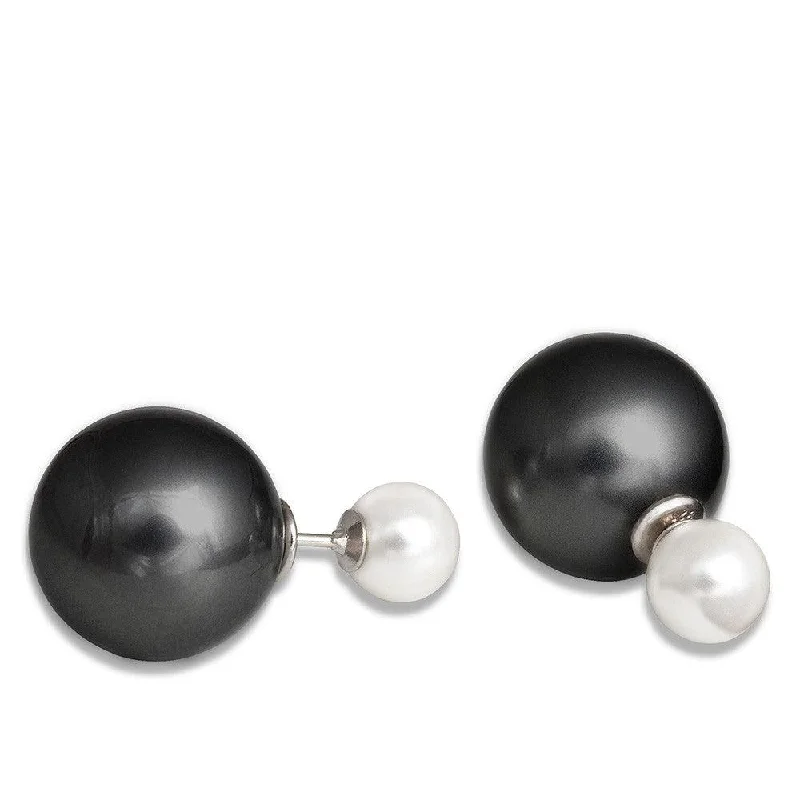 hoop ladies earrings-Sterling Silver Simulated Black Pearl Earrings