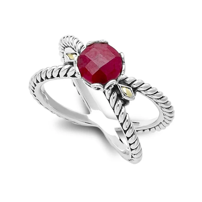 casual ladies ring-Glow "X" Ring- Ruby